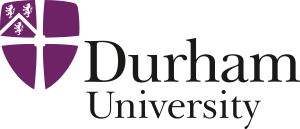 Durham University Logo A purple shield with a 3-lion crest in the top left and a cross dividing it in 4